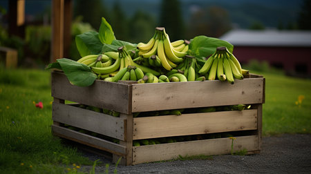 Freshly picked Plantain fruit from garden placed in the boxesの素材