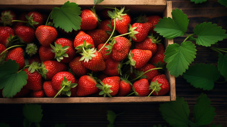 Freshly picked Strawberry fruit from garden placed in the boxesの素材