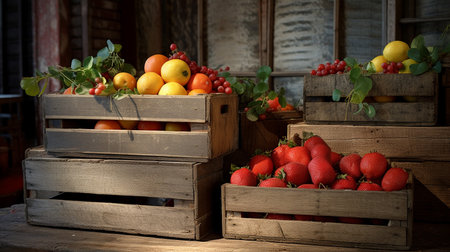 Freshly picked Rukem fruit from garden placed in the boxesの素材