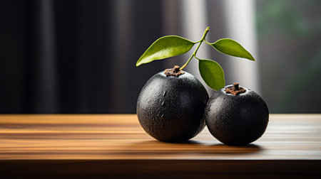 Photo of Black sapote on a minimalist tableの素材