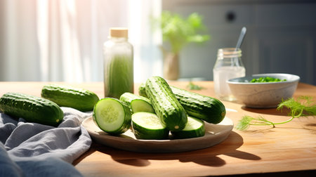 Photo of Cucumber on a minimalist tableの素材