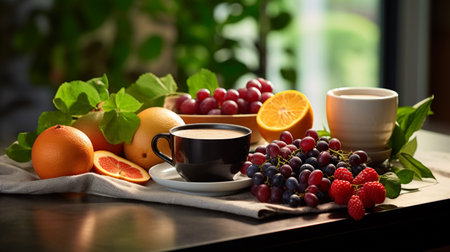 Photo of Coffee fruit on a minimalist tableの素材