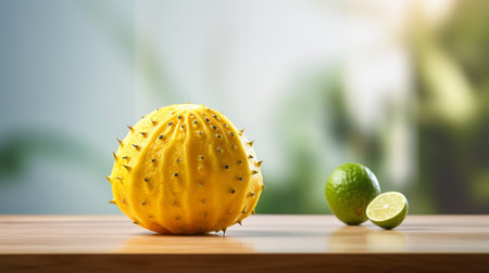 Photo of Kiwano on a minimalist tableの素材