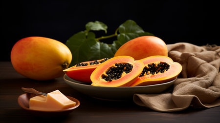 Photo of Papaya on a minimalist tableの素材