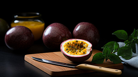 Photo of Passion fruit on a minimalist tableの素材