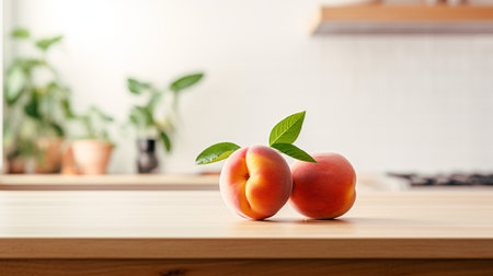 Photo of Peach on a minimalist tableの素材