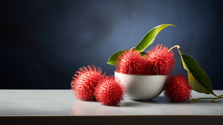 Photo of Rambutan on a minimalist tableの素材