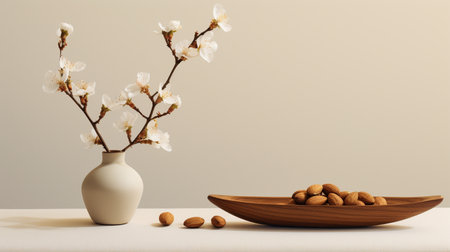 Photo of Almond on a minimalist tableの素材