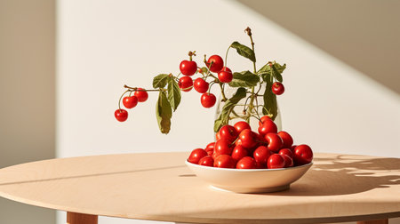 Photo of Barbados cherry on a minimalist tableの素材