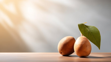 Photo of Sapodilla on a minimalist tableの素材