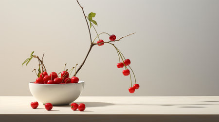 Photo of Barbados cherry on a minimalist tableの素材