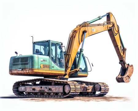 Excavator on white backgroundの素材