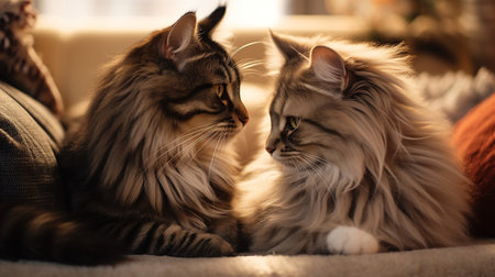 Photo of a pair of cats grooming each otherの素材