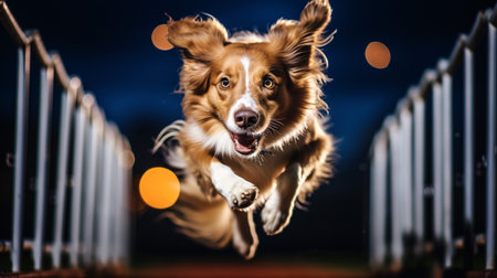 Photo of an elegant dog participating in a canine agilityの素材