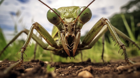 Photo of Grizzled Mantis on a groundの素材