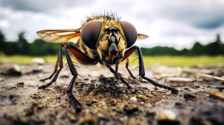 Photo of Robber Fly on a groundの素材