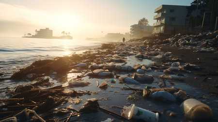 A photo of a coastal town affected by marine pollutionの素材