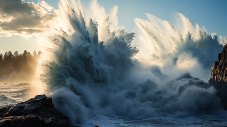 a photo of a glacier calving into the ocean, showcasing the immense scale of the eventの素材