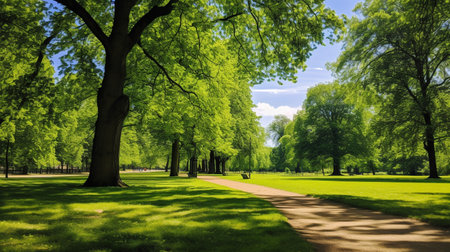 A photo of a lush, green park in the heart of a cityの素材