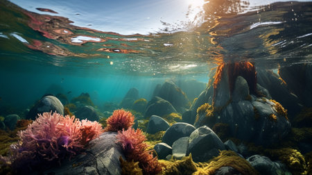 A photo of a thriving marine ecosystem in a protected marine reserveの素材