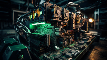 Photo of a Bitcoin mining rig with powerful hardwareの素材