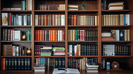 Photo of a financial analysts bookshelf with literatureの素材