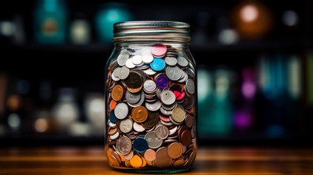 Photo of a jar filled with colorful buttons resemblingの素材