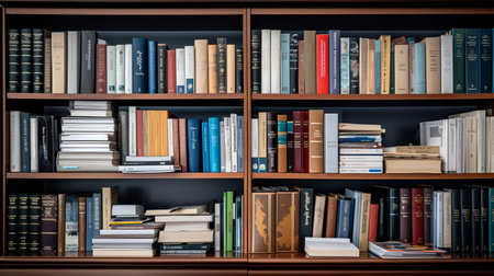 Photo of a financial analysts bookshelf with literatureの素材