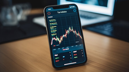 Photo of a smartphone displaying a stock market appの素材