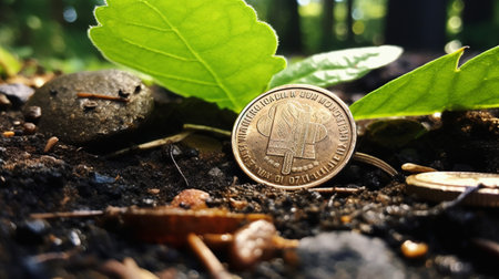 Photo of coin on a ground taken with a smartphone cameraの素材