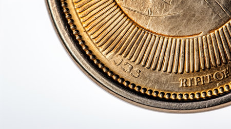 close-up Photo of a coin isolated on white backgroundの素材