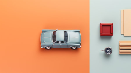 beautiful arrangement of miniature of car on tableの素材