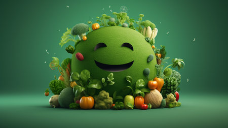 3D objects of vegetables around happy earthの素材