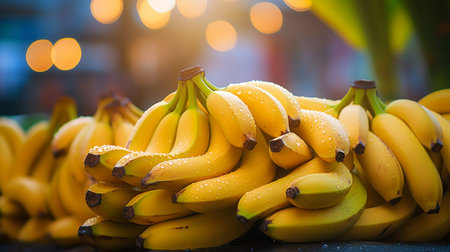A photo of a close-up shot of vibrant banana on display at a market standの素材