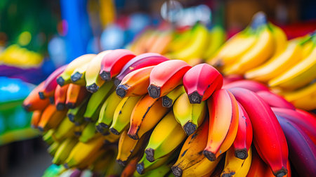 A photo of a close-up shot of vibrant banana on display at a market standの素材