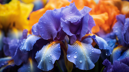 A photo of a close-up shot of vibrant iris on iris at a market standの素材