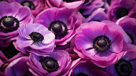 A photo of a close-up shot of vibrant anemone on display at a market standの素材