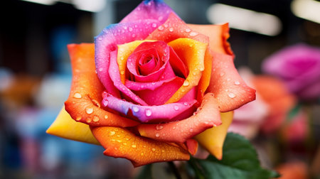 A photo of a close-up shot of vibrant rose on display at a market standの素材