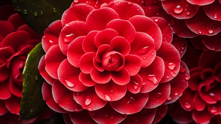 A photo of a close-up shot of vibrant camellia on display at a market standの素材