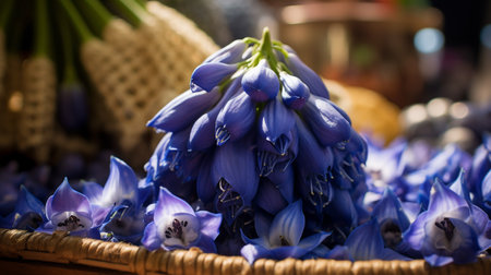 close-up shot of bluebell on display at a marketの素材