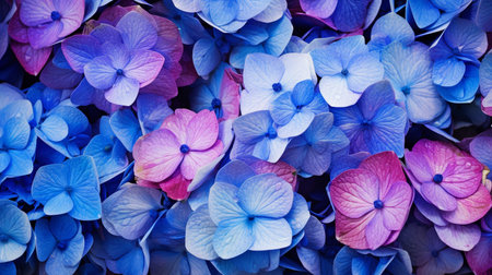 A photo of a close-up shot of vibrant Hydrangea on display at a market standの素材