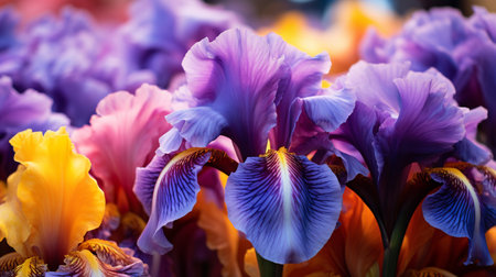 A photo of a close-up shot of vibrant iris on iris at a market standの素材