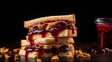 A photo of a classic PB&J sandwich cut into bite-sized pieces in a snack boxの素材
