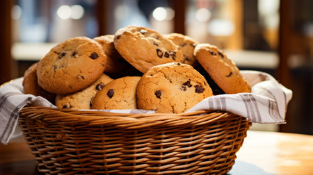 Photo of a Rustic Basket Filled with Freshly Bakedの素材