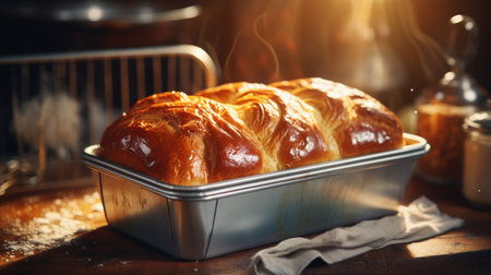 Photo of a Vintage Bread Tin Filled with Freshly Bakedの素材