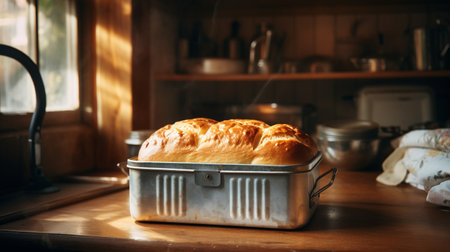 Photo of a Vintage Bread Tin Filled with Freshly Bakedの素材