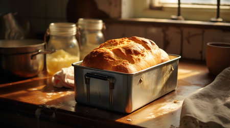 Photo of a Vintage Bread Tin Filled with Freshly Bakedの素材