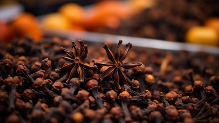 A photo of a close-up shot of vibrant clove on display at a market standの素材