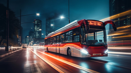 rapid transit bus in a dedicated bus laneの素材