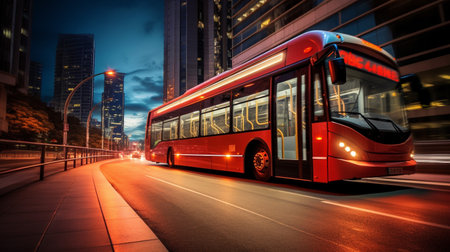 rapid transit bus in a dedicated bus laneの素材